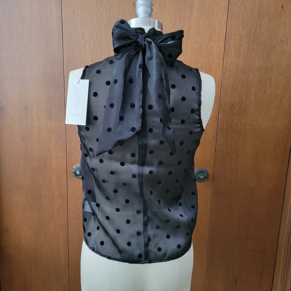 Joie Black Sheer Polka Dot Bow Tie Halter Top XS NWT - Picture 6 of 6